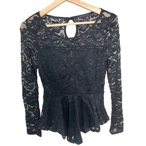 Material Girl Medium Nylon Lace Black Long Sleeve